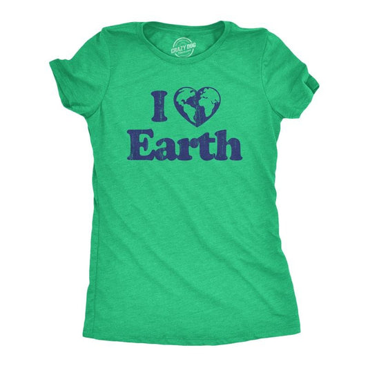 Womens I Heart Earth T Shirt Funny Cool Earth Day Nature Lovers Novelty Tee For Ladies Funny Womens T Shirts Cute Slimming Top Comfortable Soft Womenswear Funny Environmental Top Women's Novelty Tees Green - I