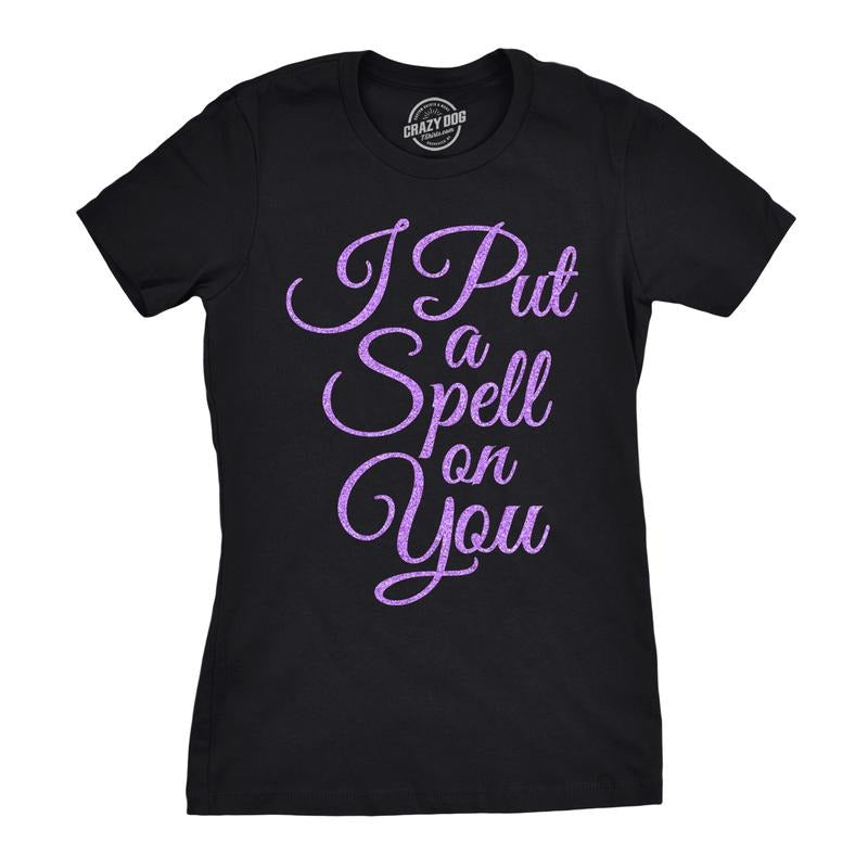 Womens I Put A Spell On You T Shirt Funny Halloween Movie Tee For Ladies Funny Womens T Shirts Cute Slimming Top Comfortable Soft Womenswear Halloween Tops for Women Funny Movie Top Women's Novelty Black