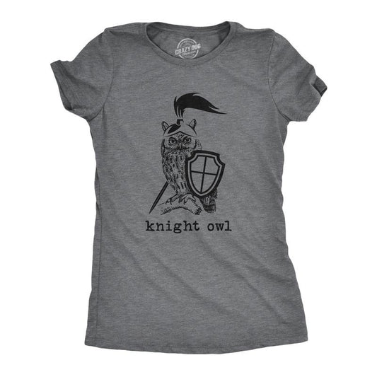 Womens Knight Owl T Shirt Funny Sarcastic Armored Sword Shield Bird Graphic Tee for Ladies Funny Womens T Shirts Cute Slimming Top Comfortable Soft Womenswear Funny Animal Top Women's Novelty Tees Dark Grey