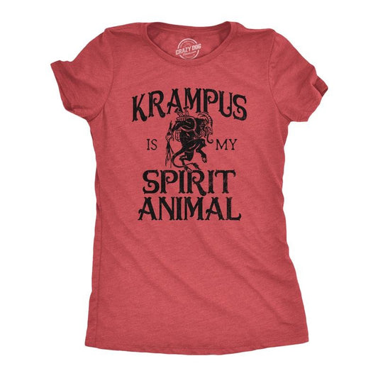 Womens Krampus Is My Spirit Animal T Shirt Funny Xmas Saint Nicholas Folklore Tee for Ladies Funny Womens T Shirts Cute Slimming Top Comfortable Soft Womenswear Christmas Tops for Women Funny Red -