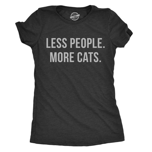 Womens Less People More Cats T Shirt Funny Pet Kitten Lower Tee For Ladies Funny Womens T Shirts Cute Slimming Top Comfortable Soft Womenswear Introvert Tops for Women Funny Cat Top Women's Novelty Black
