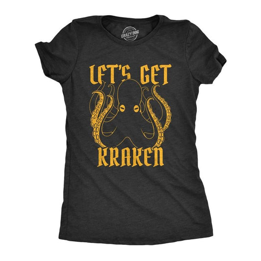 Womens Let's Get Kraken T Shirt Funny Mythical Octopus Novelty Graphic Tee Funny Womens T Shirts Cute Slimming Top Comfortable Soft Black