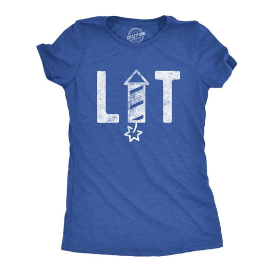 Womens Lit Firework T Shirt Funny 4th of July Parade Firecracker Graphic Novelty Tee Funny Womens T Shirts Cute Slimming Top Comfortable Soft Womenswear Patriotic Tops for Women Women's Novelty Tees Royal -