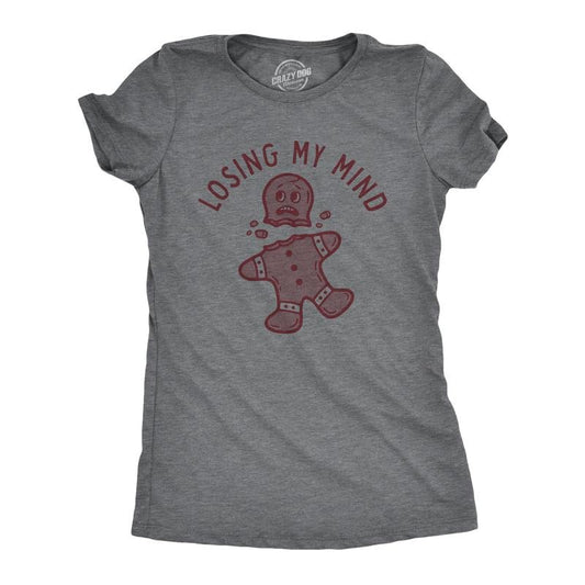 Womens Losing My Mind T Shirt Funny Headless Gingerbread Man Xmas Tee For Ladies Funny Womens T Shirts Cute Slimming Top Comfortable Soft Womenswear Christmas T Shirt for Women Funny Sarcastic T Shirt Dark Grey