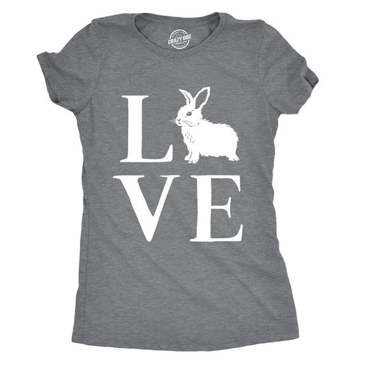 Womens Love Bunny T Shirt Cute Adorable Easter Sunday Rabbit Tee For Ladies Funny Womens T Shirts Cute Slimming Top Comfortable Soft Womenswear Easter Tops for Women Women's Novelty Tees Dark Grey