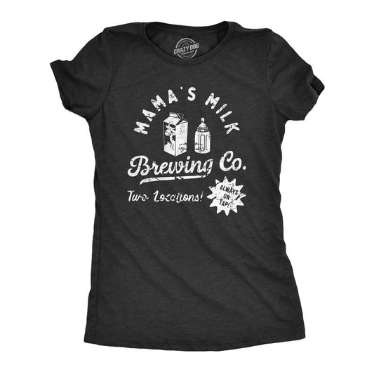 Womens Mamas Milk Brewing Co T Shirt Funny Breast Feeding Brewery Joke Tee For Ladies Funny Womens T Shirts Cute Slimming Top Comfortable Soft Womenswear Funny Sarcastic T Shirt Women's Novelty T Black -