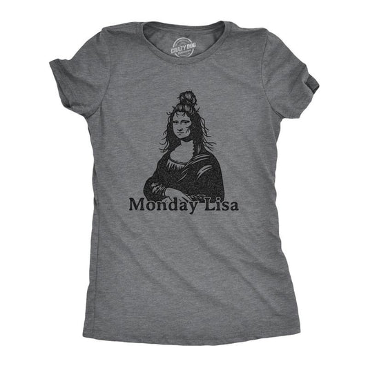 Womens Monday Lisa T Shirt Funny Trainwreck Mess Mona Lisa Sarcastic Party Graphic Tee Funny Womens T Shirts Cute Slimming Top Comfortable Soft Womenswear Funny Office Top Women's Novelty Tees Dark Grey