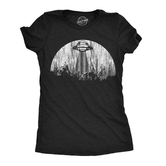 Womens Moon UFO Funny T Shirts Alien Spaceship Graphic Tee for Ladies Funny Womens T Shirts Cute Slimming Top Comfortable Soft Womenswear Funny Space Top Women's Novelty Tees Black -