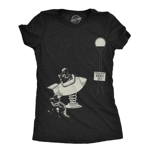 Womens Moonlight Rides Funny T Shirts Sarcastic Space Grpahic Tee For Ladies Funny Womens T Shirts Cute Slimming Top Comfortable Soft Womenswear Space Tops for Women Funny Sarcastic Top Women's Black -