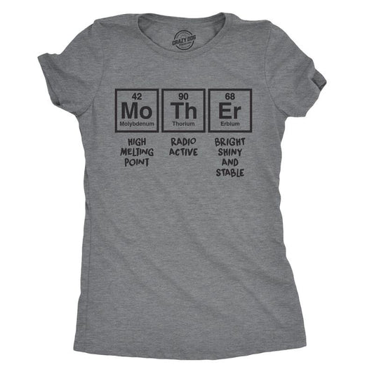 Womens Mother Periodic Table T shirt Funny Novelty Graphic Mothers Day Tee Nerdy Funny Womens T Shirts Cute Slimming Top Comfortable Soft Womenswear Mother's Day Tops for Women Funny Science Top Dark Grey