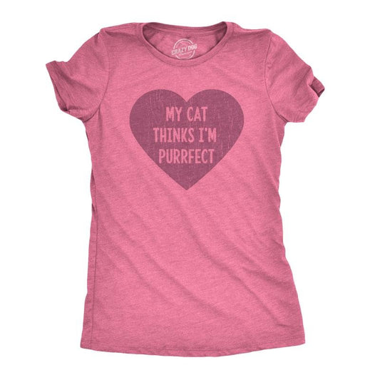 Womens My Cat Thinks I'm Purrfect T Shirt Funny Crazy Cat Lady Tee Funny Womens T Shirts Cute Slimming Top Comfortable Soft Womenswear Love Tops for Women Funny Cat Top Women's Novelty Tees Pink