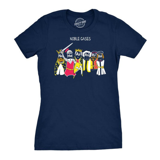 Womens Noble Gases Science T Shirt Funny Nerdy Tee for Geeks Cool Graphic Funny Womens T Shirts Cute Slimming Top Comfortable Soft Womenswear Science Tops for Women Funny Nerd Top Women's Novelty Tees Navy
