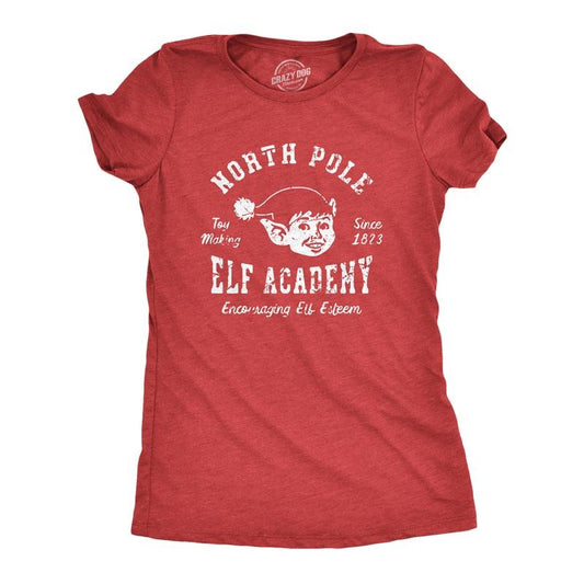 Womens North Pole Elf Academy T Shirt Funny Christmas Party Santas Helpers Tee For Ladies Funny Womens T Shirts Cute Slimming Top Comfortable Soft Womenswear Christmas Tops for Women Women's Novelty Red - Elf
