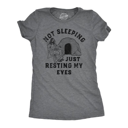 Womens Not Sleeping Just Resting My Eyes Funny T Shirt Sarcastic Jesus Joke Tee Funny Womens T Shirts Cute Slimming Top Comfortable Soft Womenswear Easter Tops for Women Funny Sarcastic Top Women's Light Grey