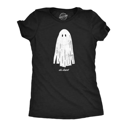 Womens Oh Sheet T Shirt Funny Spooky Halloween Party Ghost Bedsheet Joke Tee For Ladies Funny Womens T Shirts Cute Slimming Top Comfortable Soft Womenswear Halloween Tops for Women Women's Novelty Black - Oh