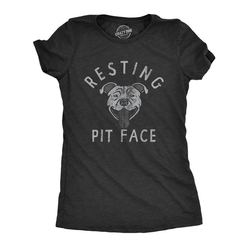 Womens Resting Pit Face T Shirt Funny Cute Pitbull Lovers Tee for Ladies Funny Womens T Shirts Cute Slimming Top Comfortable Soft Black