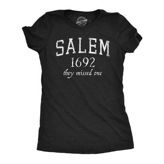 Womens Salem Mass 1692 T Shirt Funny Halloween Witch Broom Joke Tee for Ladies Funny Womens T Shirts Cute Slimming Top Comfortable Soft Black -