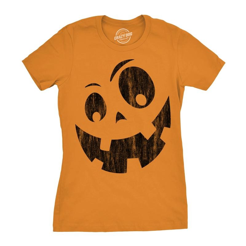 Womens Silly Jack Pumpkin T Shirt Funny Halloween Jack O Lantern Goofy Smile Tee For Ladies Funny Womens T Shirts Cute Slimming Top Comfortable Soft Womenswear Halloween Tops for Women Women's Novelty Orange - L