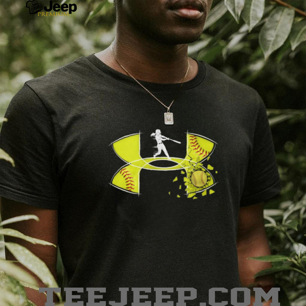 Women’s Softball Batter Silhouette Yellow Cracked Ball Athletic T Shirt
