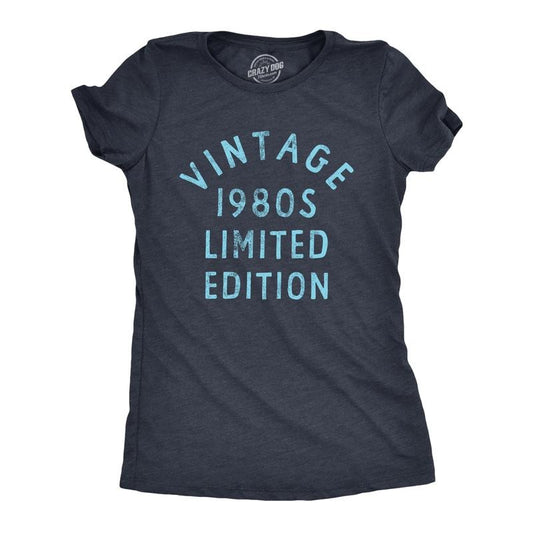 Womens Vintage 1980s Limited Edition T Shirt Funny Cool 1980 Theme Classic Tee for Ladies Funny Womens T Shirts Cute Slimming Top Navy