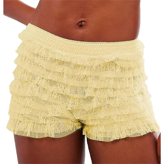 Womens Y2k Sexy Mesh Ruffle Panties Booty Boy Shorts Underwear Lace Layered Ruffle Mini Shorts Micro Shorts Pajamas Bottoms Party Streetwear