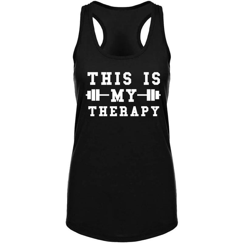 Workout Tank Tops for Women-Womens My Therapy Funny Saying Fitness Gym Racerback Sleeveless Shirts Made in USA