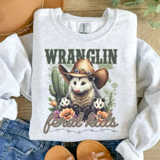 Wranglin Feral Kids - Ash Grey - Sublimation-  - Unisex Jersey Sweatshirt
