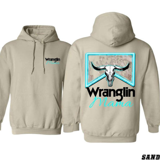 Wranglin Mama Hoodie - Trendy Western Design Featuring Bold Longhorn Skull Graphics, Perfect for Western Fashion Lovers and Spirited Mamas, Unisex Hoodie for Everyday Comfort and Rustic Style Menswear Sweaters