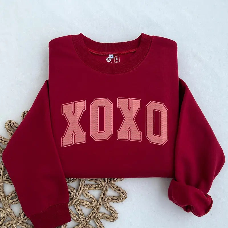 XOXO Embroidered Sweatshirt, Valentines Day Embroidered Crewneck Sweatshirt, Gift for Her T-Shirts, Hoodie | WearSparks.com