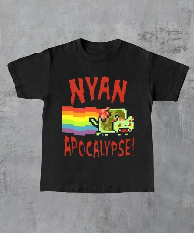 Y2K Gothic Style Women'S Casual T-Shirt, Cartoon Graphic Round Neck Tee, Polyester Knit Fabric, All-Season Fashion Top