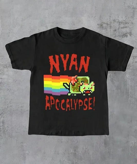 Y2K Gothic Style Women'S Casual T-Shirt, Cartoon Graphic Round Neck Tee, Polyester Knit Fabric, All-Season Fashion Top