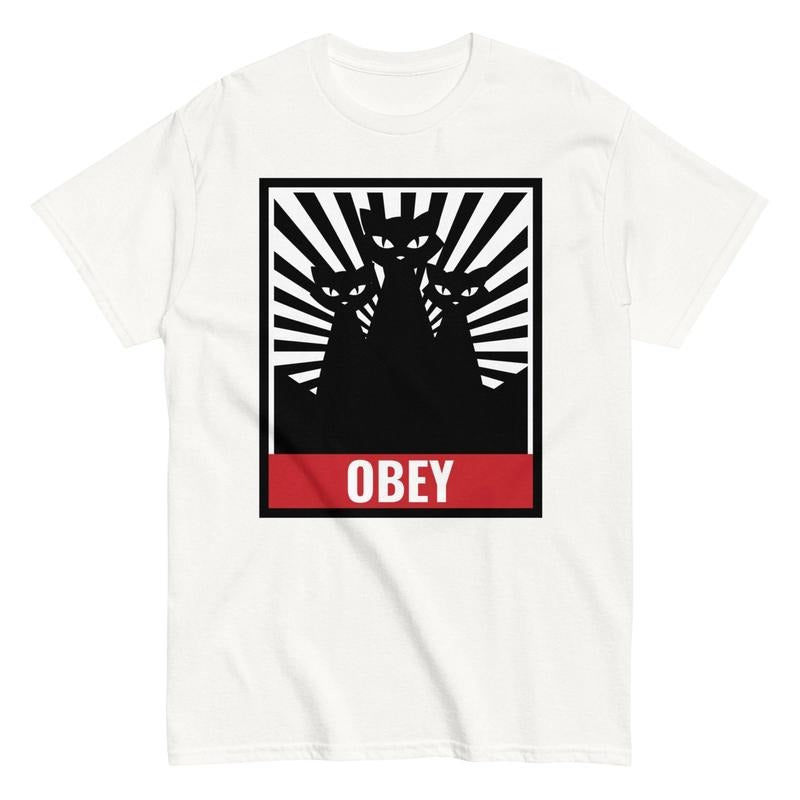 Y2K Hypnotic Cat T-shirt OBEY Unisex, Fantasy Kitten Tshirt, Cute Cat Shirt, Love Cat Tshirt, Meme Cringe Funny Dumb Shirts, Unisex Graphic Tees Gothic Grunge Y2k Emo Scene Amity Affliction Style Clothes Menswear Womenswear Streetwear
