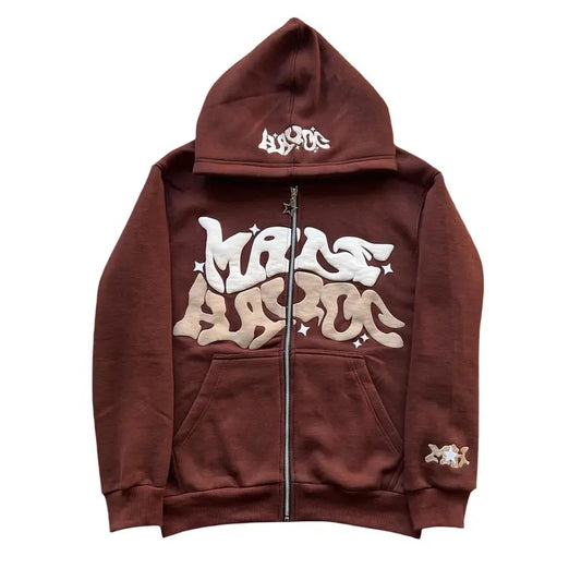 Y2K Letter Print Hoodie Women Men Gothic Fleece Zip Up Long Sleeve Cropped Hoodies Sweatshirt Oversized Harajuku Jacket with Pockets