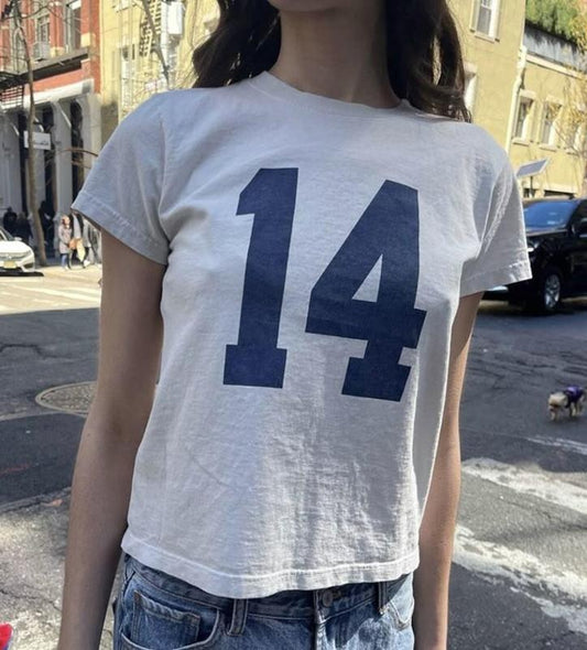 Y2k Baby tee, Custom Number Baby Tee, Number 14, Navy Blue shirt for Women, 100% Organic Shirt, Sustainably Made, Coquette Clothing