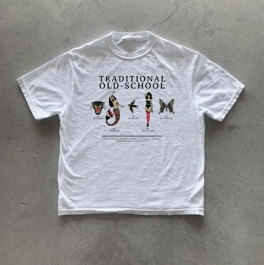 Y2k Traditional Old-School Tattoo T-Shirt, Unisex Graphic Tees Gothic Grunge Y2k Emo Scene Amity Affliction Style Clothes Men Women Streetwear
