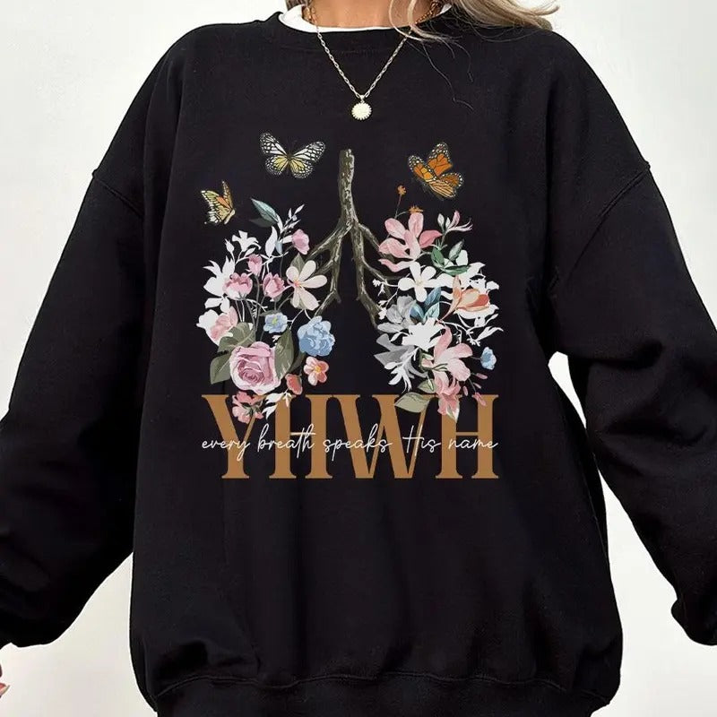 YHWH Shirt, Yahweh Womens Shirt, Floral Christian Shirt, Floral Lungs T-Shirt, Flower Lungs Sweatshirt, Christian Shirt, YHWH Breathe, Womens Faith Shirt, Bible Verse Shirt