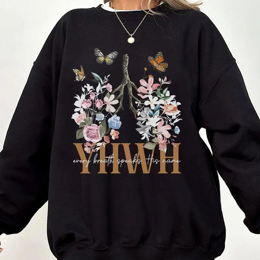 YHWH Shirt, Yahweh Womens Shirt, Floral Christian Shirt, Floral Lungs T-Shirt, Flower Lungs Sweatshirt, Christian Shirt, YHWH Breathe, Womens Faith Shirt, Bible Verse Shirt