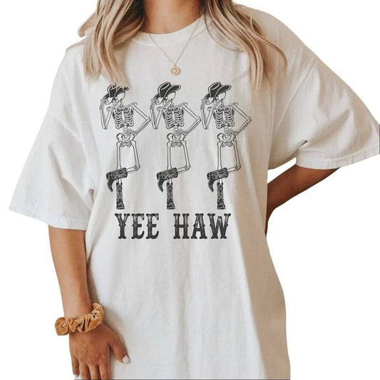 YeeHaw Howdy Shirt, Dancing Skeleton Cowboy Tee, Boho Tee, Country Music Tee, Country Western Cowgirl Sweatshirt Hoodie Unisex Cotton Womenswear