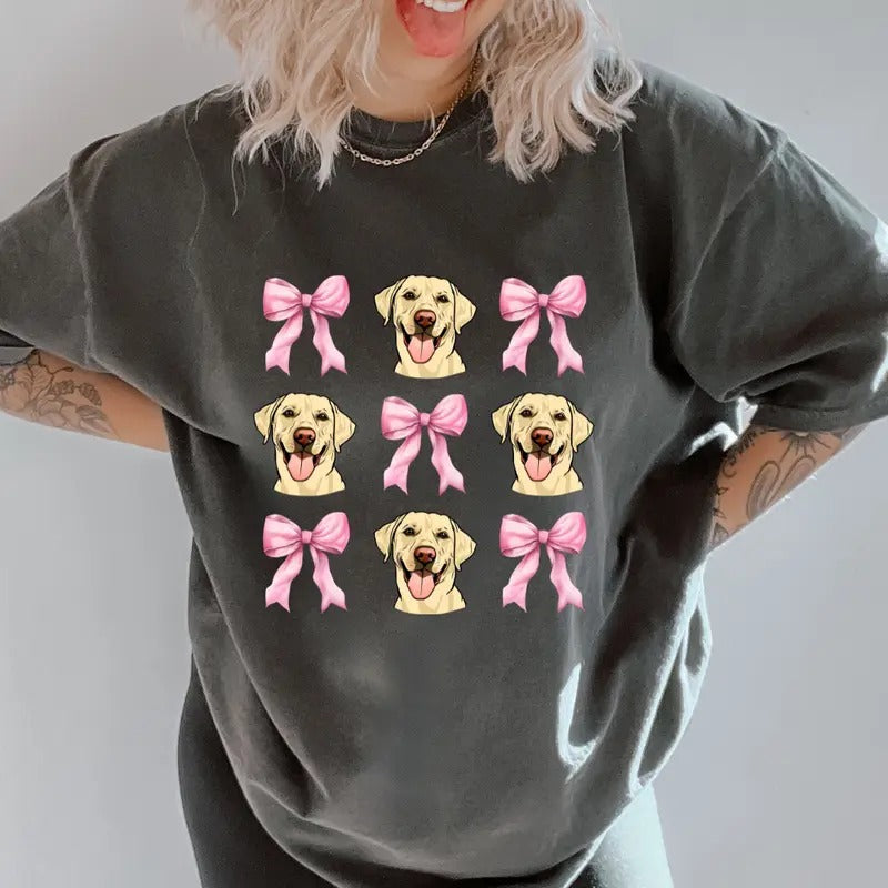 Yellow Lab with Bows Shirt ~ Unisex Apparel Relaxed Fit Printed In The USA Clothing Womenswear Casual Comfort Cotton Top Athletic Boho Chic