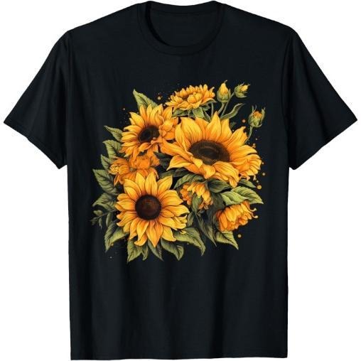 Yellow Sunflowers Cute summer flowers Floral Positivity T-Shirt Made in USA
