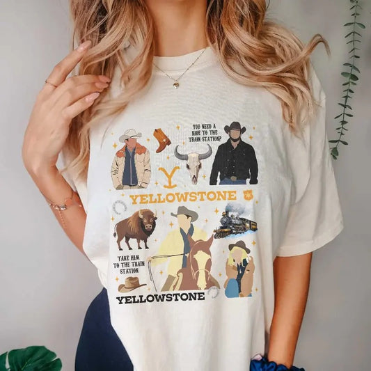 Yellowstone Movie Doodle Art Shirt, Yellowstone National Park Shirt, Wyoming Shirt, You Need A Ride To The Train Station Shirt, Vintage Movies Shirt