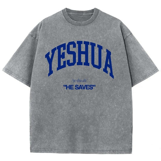Yeshua Unisex Washed T-Shirt, Christian t shirts, Christian Jesus  t shirts, Vintage 90s Graphic Tee Gift Cotton Top, Mineral color