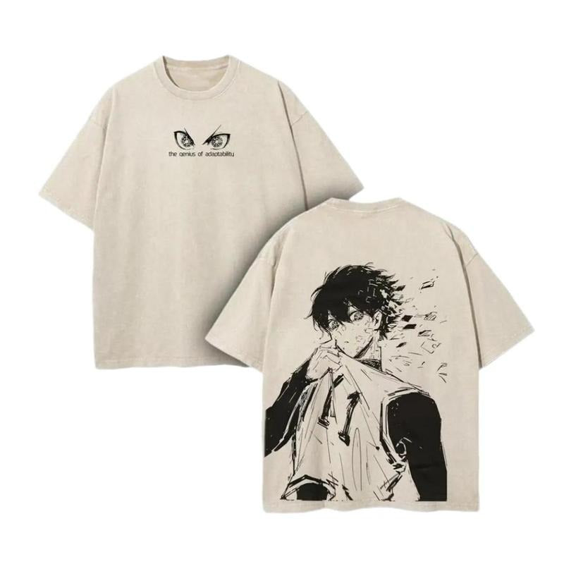 Yoichi Isagi Blue Lock Washed T-Shirt, Egoist Striker Graphic, Heavyweight Cotton, Anime Soccer Merch Fabric Menswear Classic