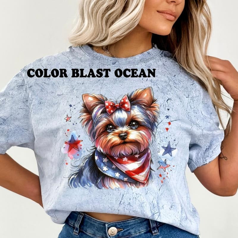 Yorkie Patriotic Dog Shirt ~ Unisex Apparel Relaxed Fit Printed In The USA Clothing Womenswear Casual Comfort Cotton Top Athletic Boho Chic
