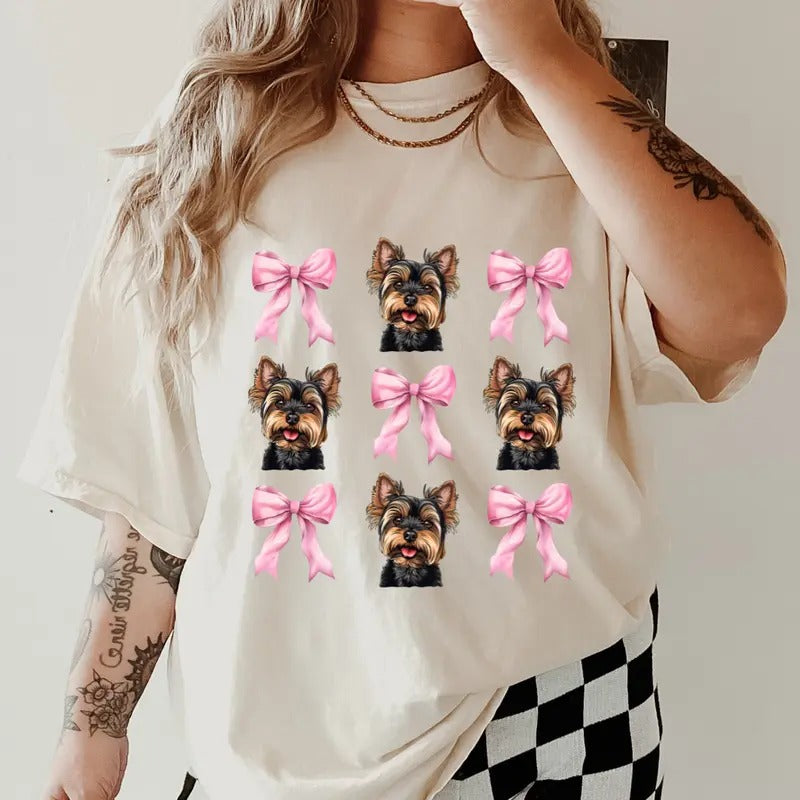 Yorkie with Bows Shirt ~ Unisex Apparel Relaxed Fit Printed In The USA Clothing Womenswear Casual Comfort Cotton Top Athletic Boho Chic