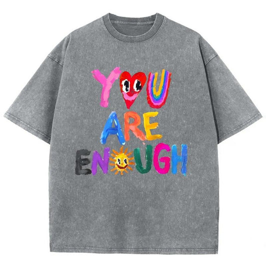 You Are Enough Unisex Washed T-Shirt, Christian t shirts, Christian Jesus  t shirts, Vintage 90s Graphic Tee Gift Cotton Top, Mineral color