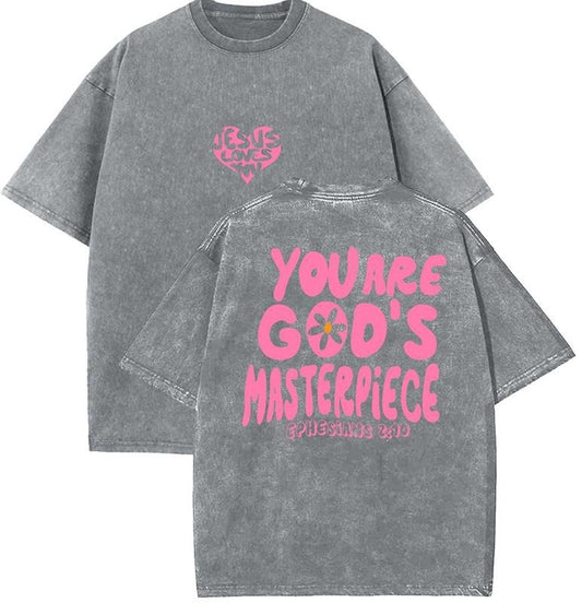 You Are God's Masterpiece Unisex Washed T-Shirt, Christian tshirts, Vintage 90s Graphic Tee, Gift Top Womenswear Cotton Mineral Color