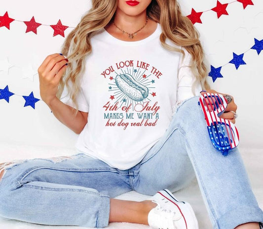 You Look Like 4th Of July Hot Dog Retro Shirt 4th Of July Shirt Fourth Of July Patriotic Usa Gift Unisex Graphic Usa Gift Trendy Shirt TK43GN