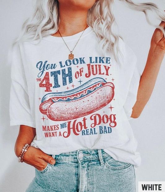 You Look Like The 4th Of July Shirt, Makes Me Want a Hotdog Real Bad Tshirt, Retro Vintage Graphic Tee, Plus Size T-shirt USA  T-shirt, sweater and Hoodie