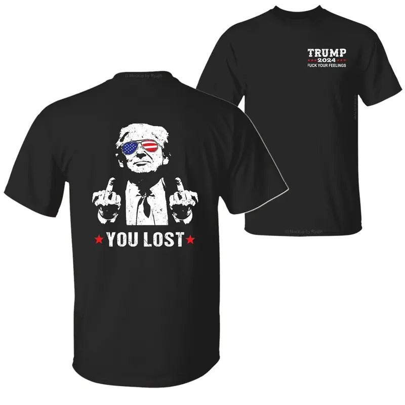 You Lost Trump Won 47th President Election Shirt, Trump Shirts for Sale, Inauguration Day 2025 2 Sided Graphic Printed Unisex Classic Cotton T-Shirt